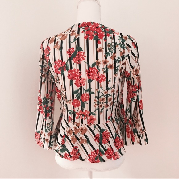 NWT Zara Floral Striped Crossed-Front Blouse - Picture 6 of 8